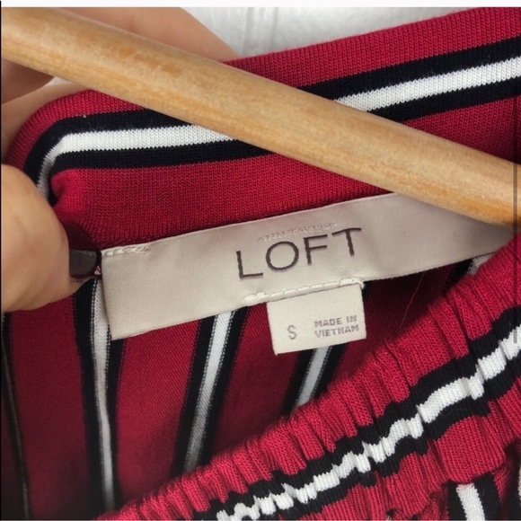 Loft Red, black & white stripe off Shoulder Top - Picture 4 of 8